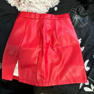Shein Red Leather Skirt